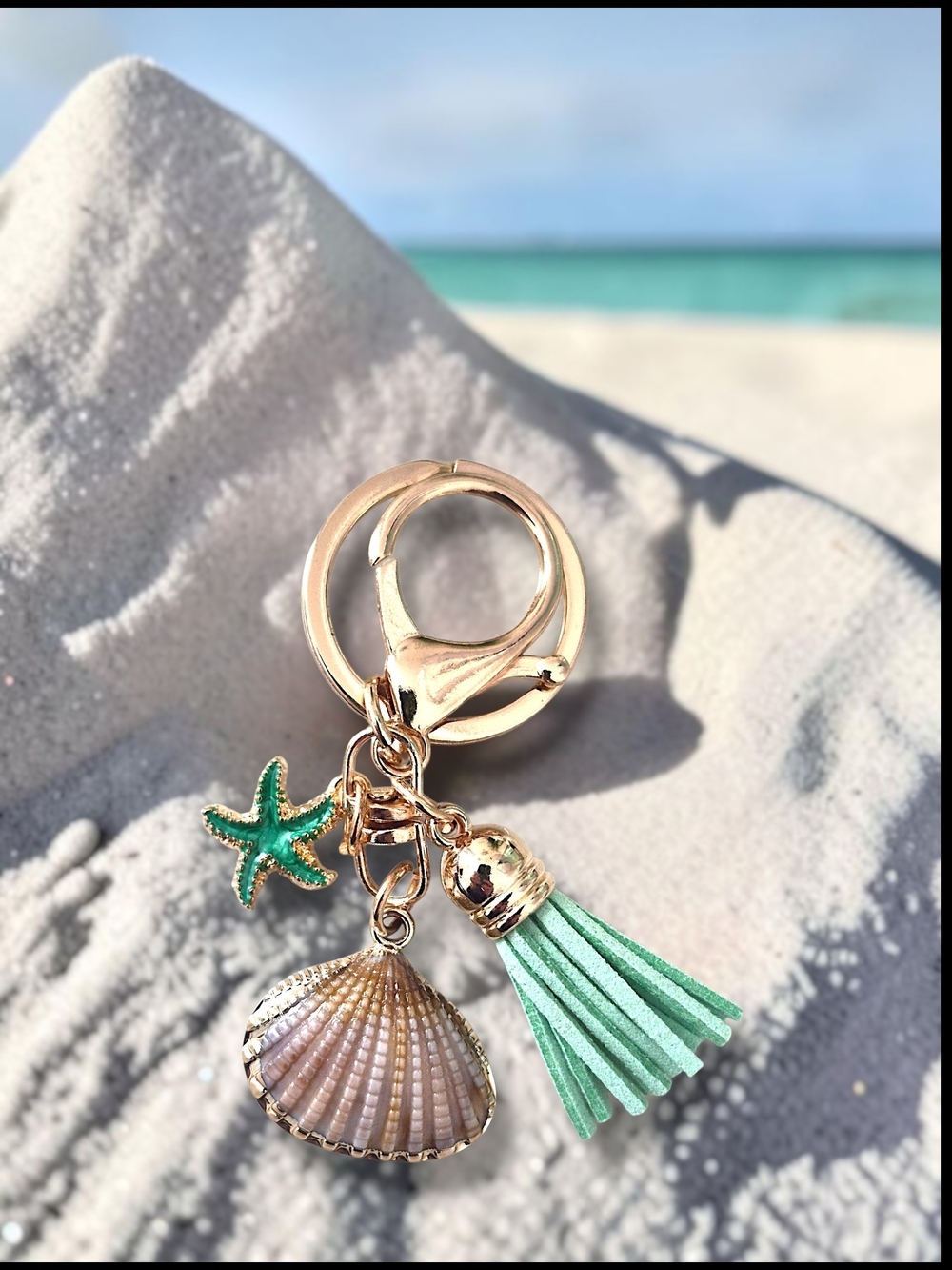 Coastal Bag Charm / Keychain with Seafoam Green Starfish & Tassel